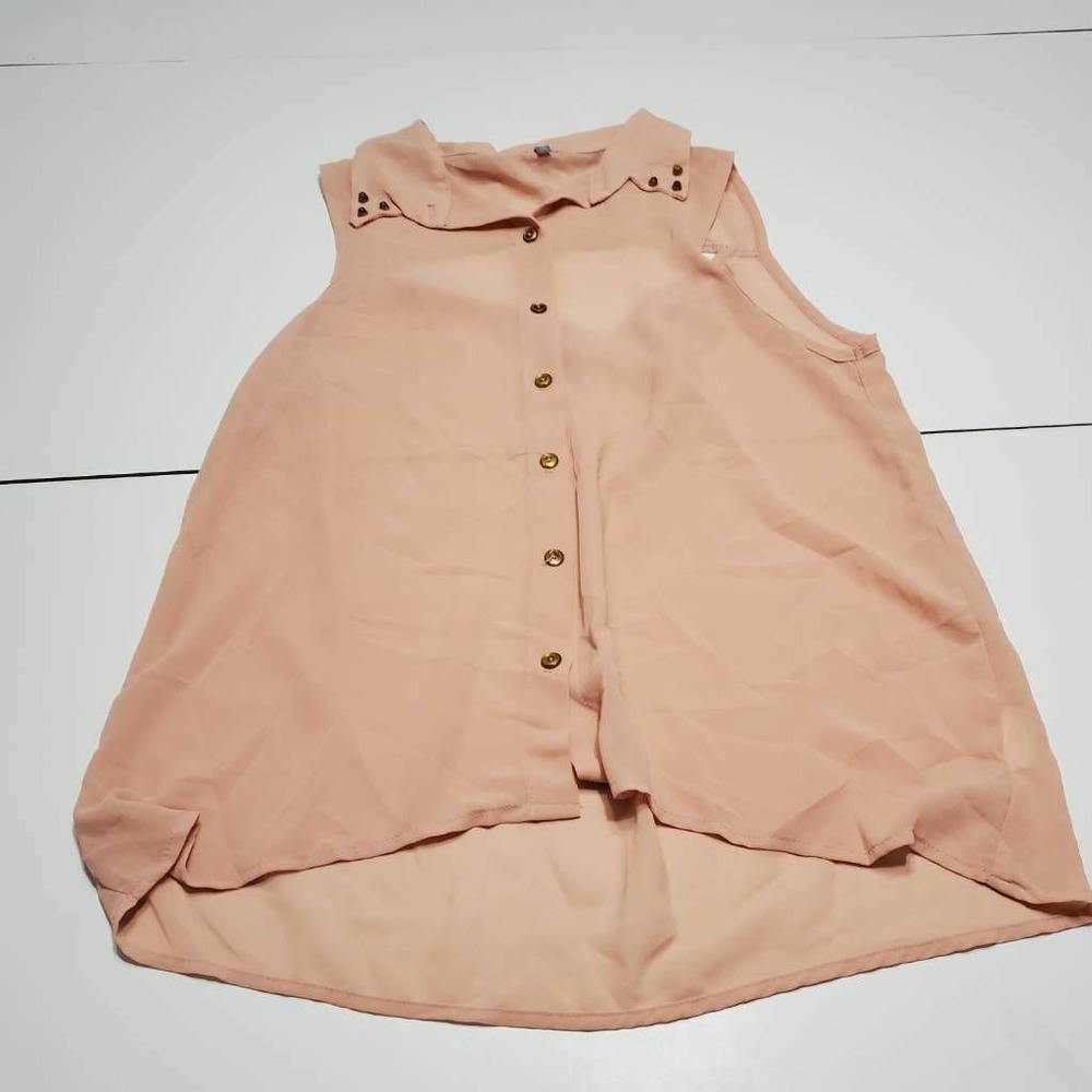 Charlotte Russe Womens Button Up Tank Top Beige Collared High Low Cutout S